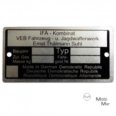 Tabliczka znamionowa Simson S51/SR50