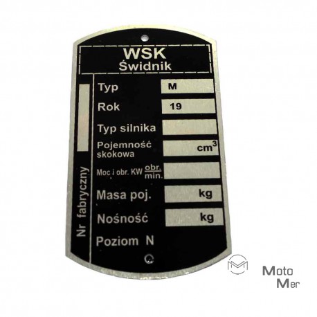 Tabliczka znamionowa WSK M