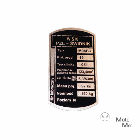 Tabliczka znamionowa M06  WSK 125  WFM